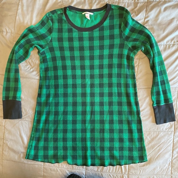 Victoria's Secret Large Green & Black Buffalo Plaid Sleepshirt Thermal Nightgown - Picture 3 of 7